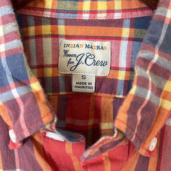 J. Crew Cotton Orange Plaid Indian Madras Button Down Shirt Small - Picture 2 of 4